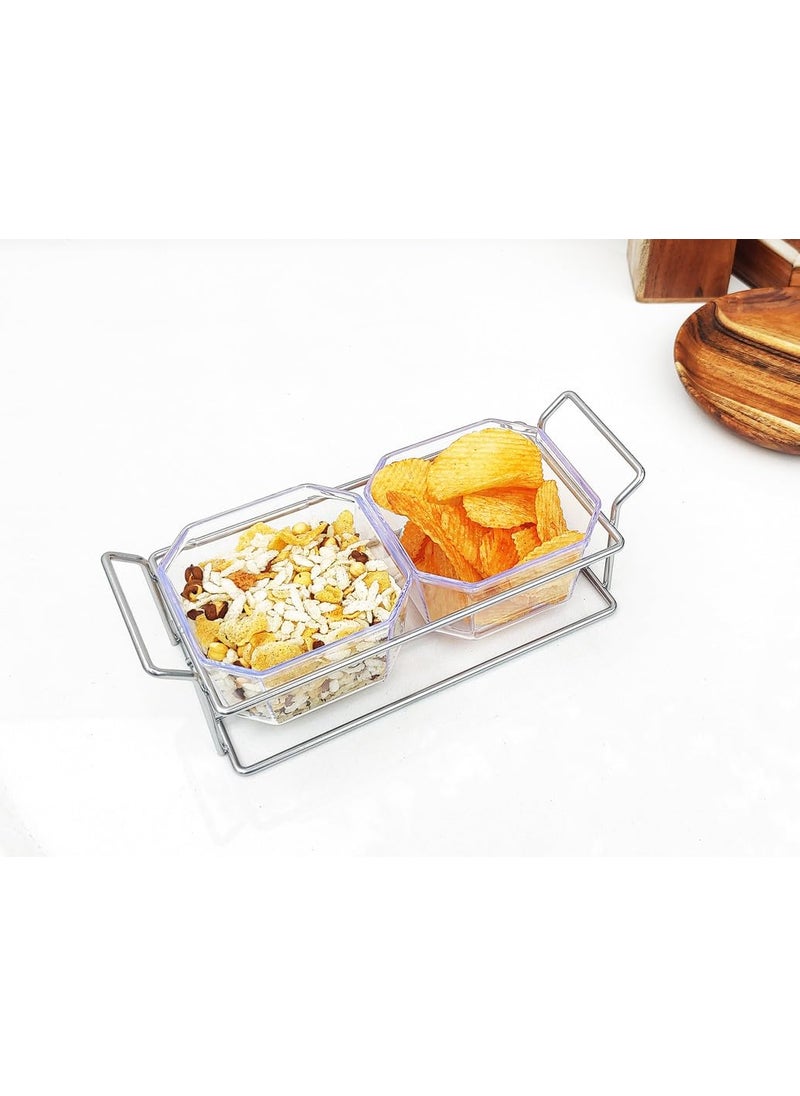 Appeasy appeasy Plastic Snack 2 Bowl Set Clear with Metal Tray for Serving DryFruits Choco Mouth Freshener Nuts Fruits Appetizers Silver  - Image 4