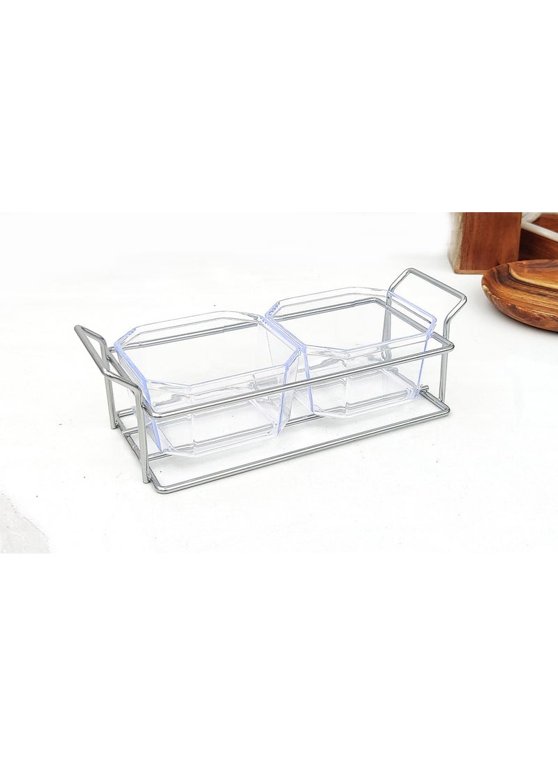 Appeasy appeasy Plastic Snack 2 Bowl Set Clear with Metal Tray for Serving DryFruits Choco Mouth Freshener Nuts Fruits Appetizers Silver  - Image 1
