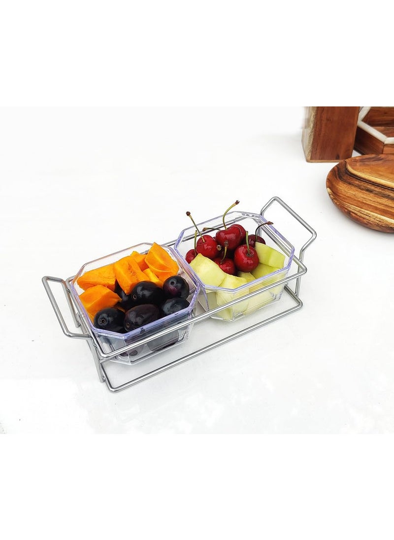 Appeasy appeasy Plastic Snack 2 Bowl Set Clear with Metal Tray for Serving DryFruits Choco Mouth Freshener Nuts Fruits Appetizers Silver  - Image 2