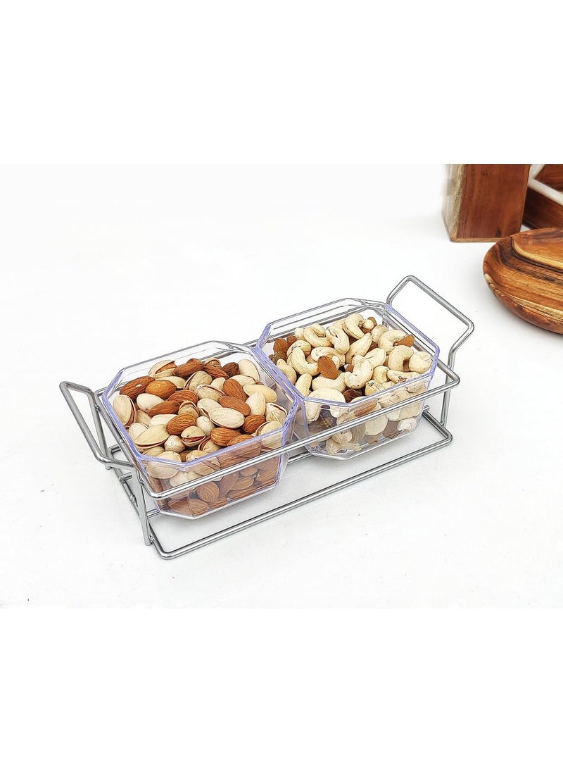 Appeasy appeasy Plastic Snack 2 Bowl Set Clear with Metal Tray for Serving DryFruits Choco Mouth Freshener Nuts Fruits Appetizers Silver  - Image 3