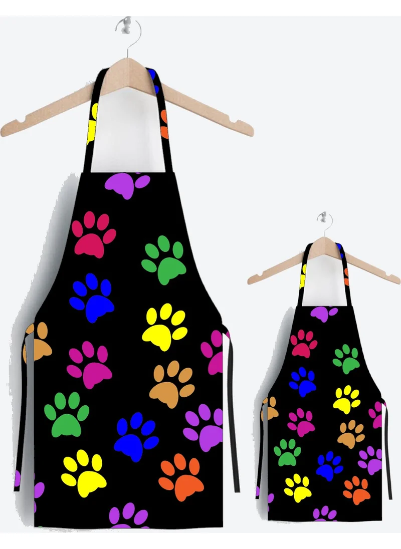 Ays Home Black Cat Paw Mother and Child Kitchen Apron