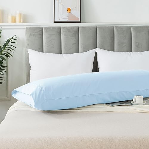 WhatsBedding Body Pillow Cover Cotton Fabric, Long Pillowcase Breathable & Skin-Friendly, Envelope Closure - Light Blue (20x54 inch) - Image 2