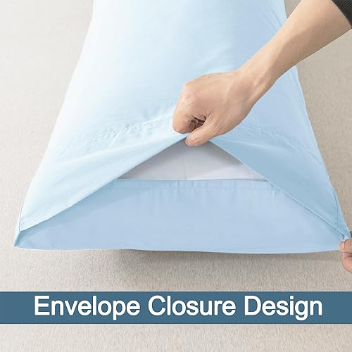 WhatsBedding Body Pillow Cover Cotton Fabric, Long Pillowcase Breathable & Skin-Friendly, Envelope Closure - Light Blue (20x54 inch) - Image 3