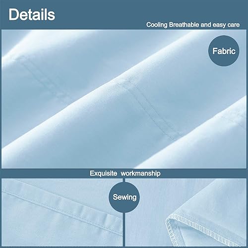 WhatsBedding Body Pillow Cover Cotton Fabric, Long Pillowcase Breathable & Skin-Friendly, Envelope Closure - Light Blue (20x54 inch) - Image 4