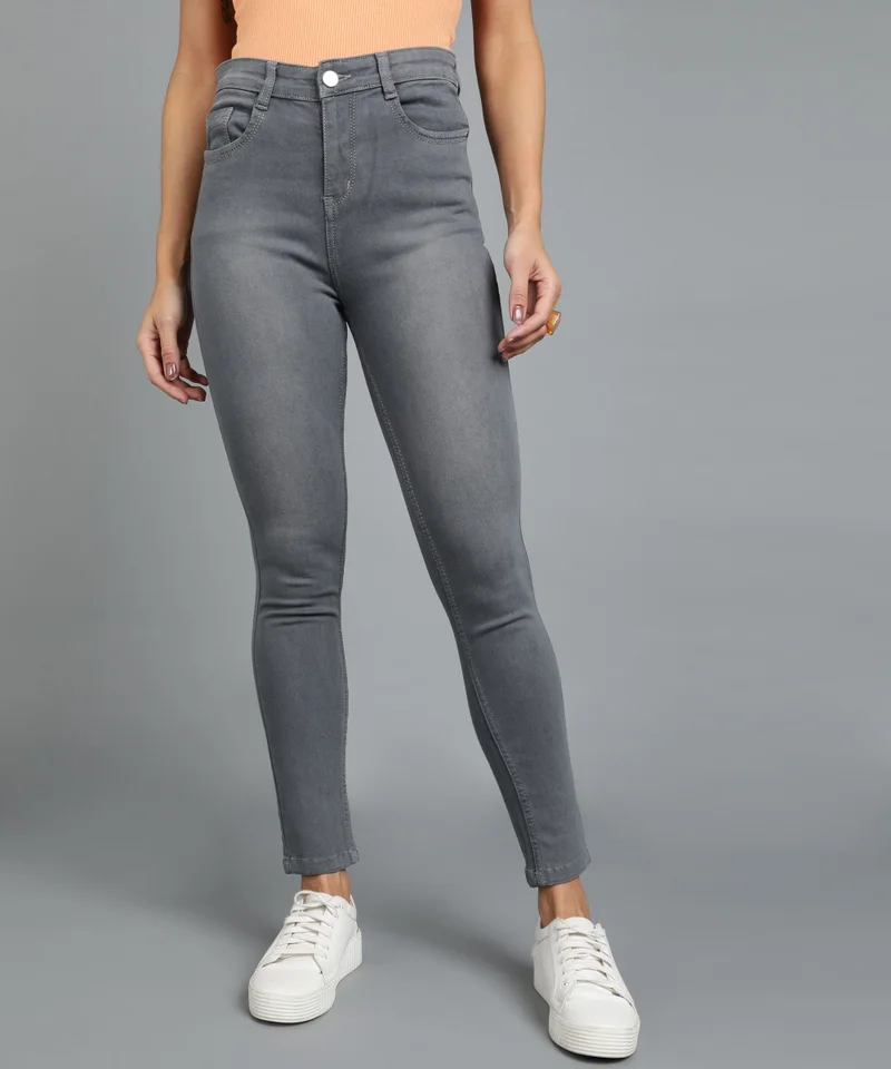 Urbano Fashion Urbano Fashion Women's Grey Slim Fit Washed Jeans