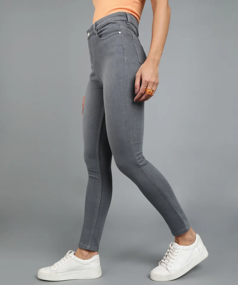 Urbano Fashion Urbano Fashion Women's Grey Slim Fit Washed Jeans