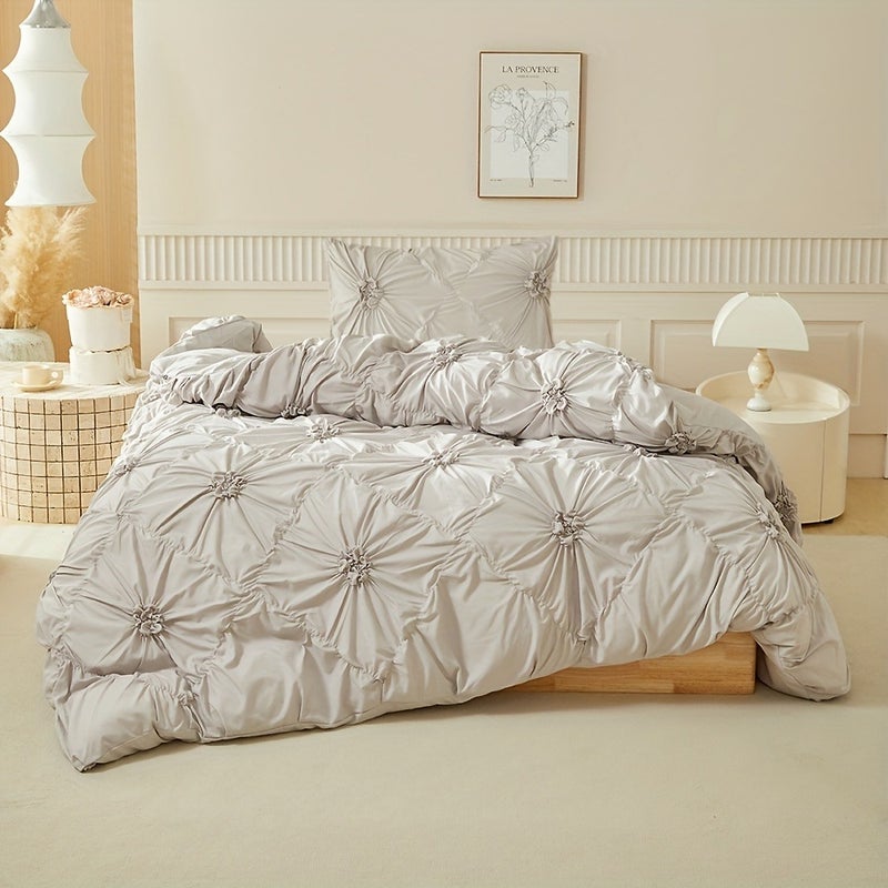 Floral Duvet Cover 2/3pcs Set (1 Duvet Cover And 1/2 Pillowcases), Pleated Floral Design, Easy Fashion, All-Season Bedroom Bedding, with Zipper And Corner Straps, Suitable for Women And Men - Image 1