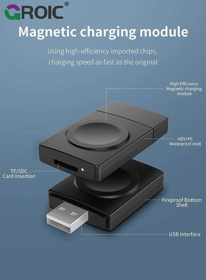 GROIC Wireless Watch Charger for Apple Samsung - 2 in 1 Portable Watch Wireless Charger Dock Card Reader Fast Charging for For Apple Watch Series 9/8/7/SE/6/5/4/3/2  - Image 2