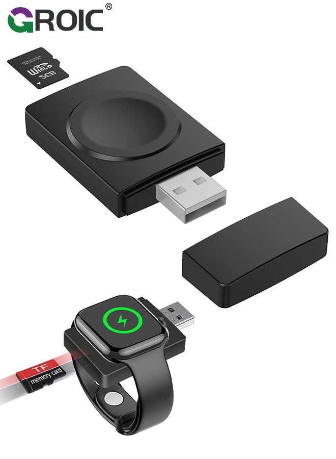 GROIC Wireless Watch Charger for Apple Samsung - 2 in 1 Portable Watch Wireless Charger Dock Card Reader Fast Charging for For Apple Watch Series 9/8/7/SE/6/5/4/3/2  - Image 1