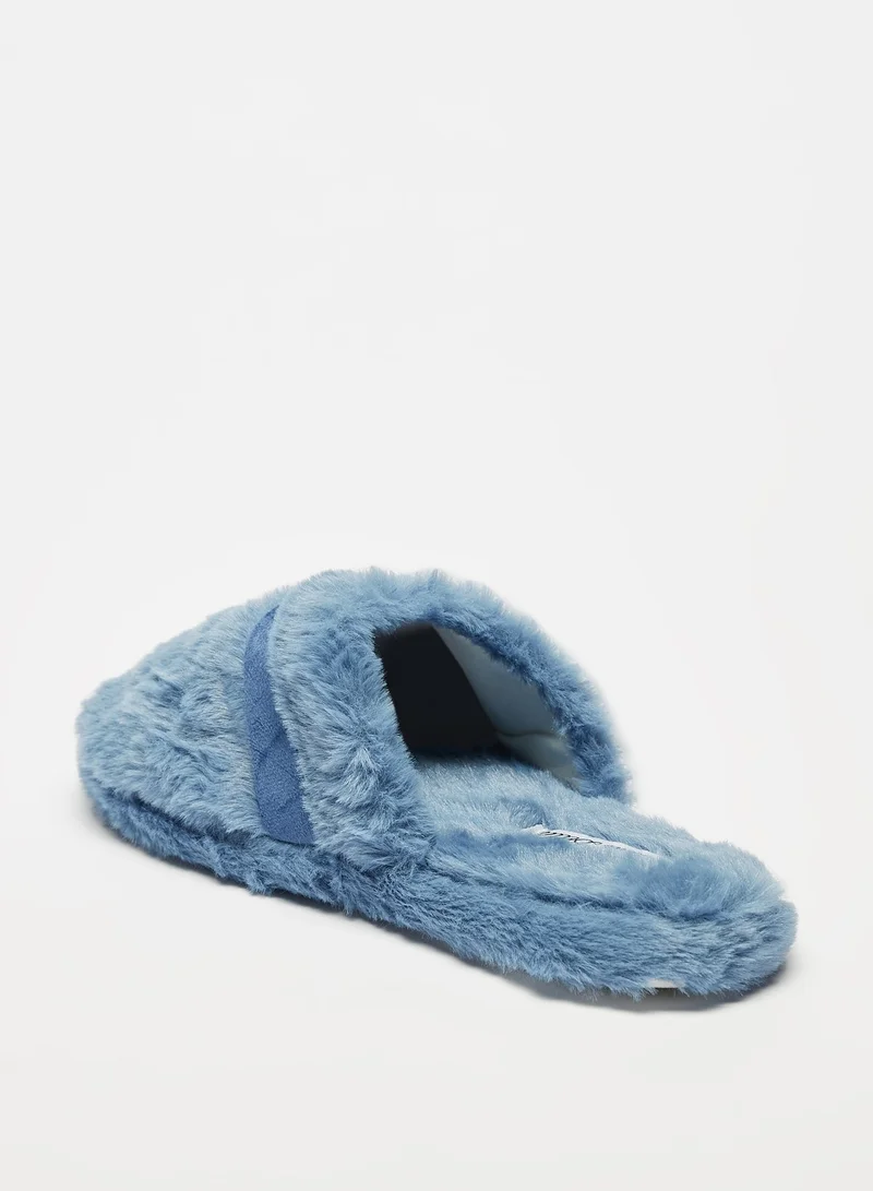 Flora Bella By Shoexpress Womens Pearl Studded Plush Slip On Bedroom Slides