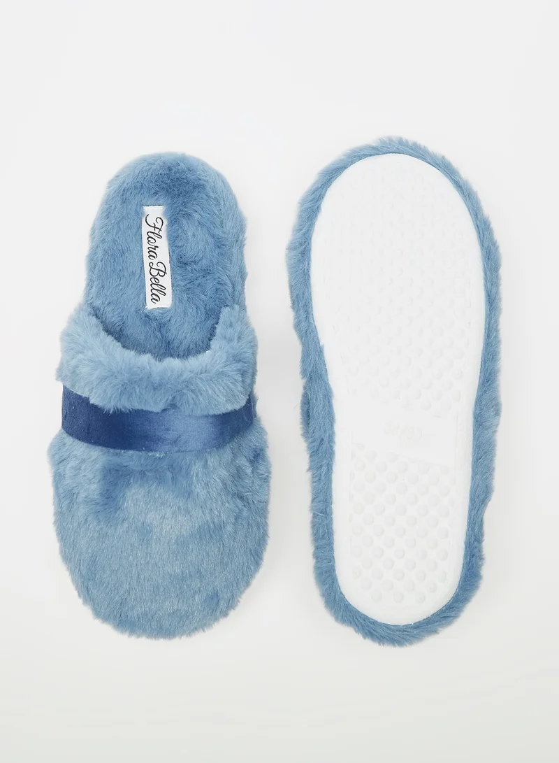 Flora Bella By Shoexpress Womens Pearl Studded Plush Slip On Bedroom Slides