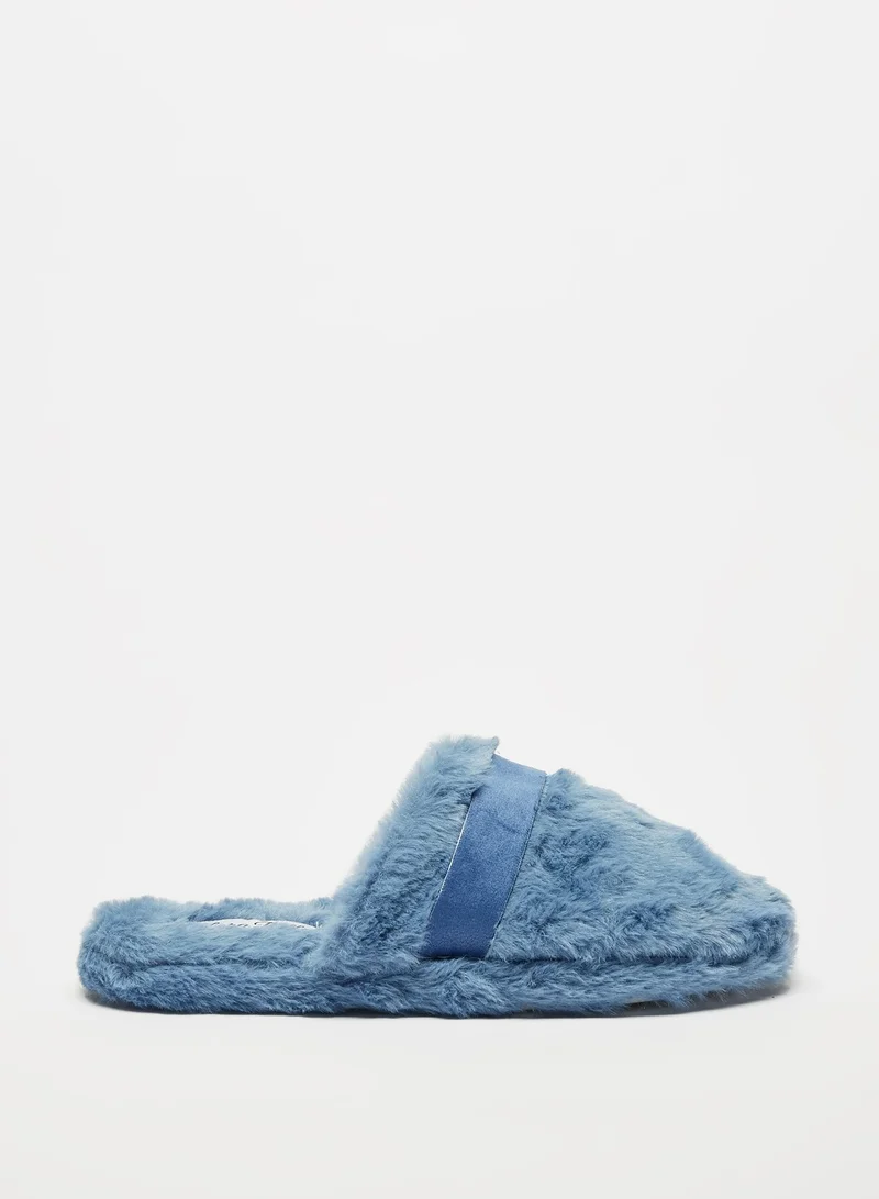 Flora Bella By Shoexpress Womens Pearl Studded Plush Slip On Bedroom Slides