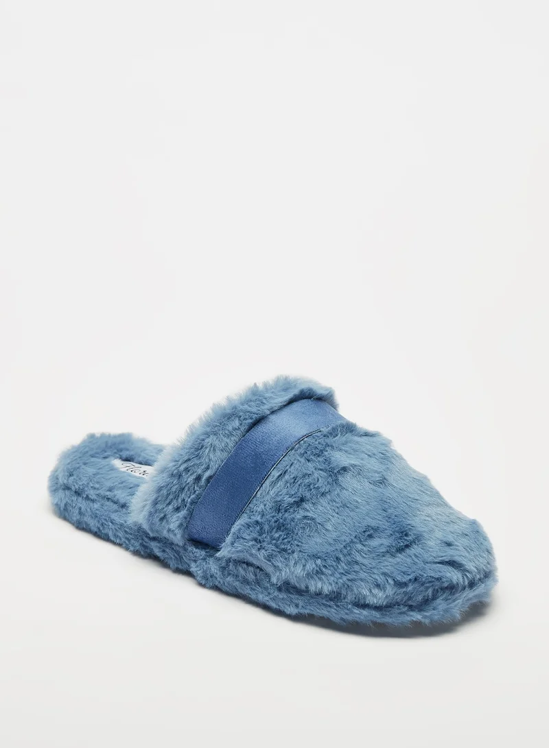 Flora Bella By Shoexpress Womens Pearl Studded Plush Slip On Bedroom Slides