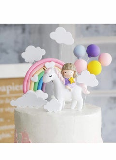 Girls Cake Crown Topper Set, Unicorn Girl Princess Cake Decoration Set, Unicorn Birthday Party Supplies, Handmade Happy Birthday Cake Topper Include Rainbow Cloud Balloon Shape (15 Pcs)