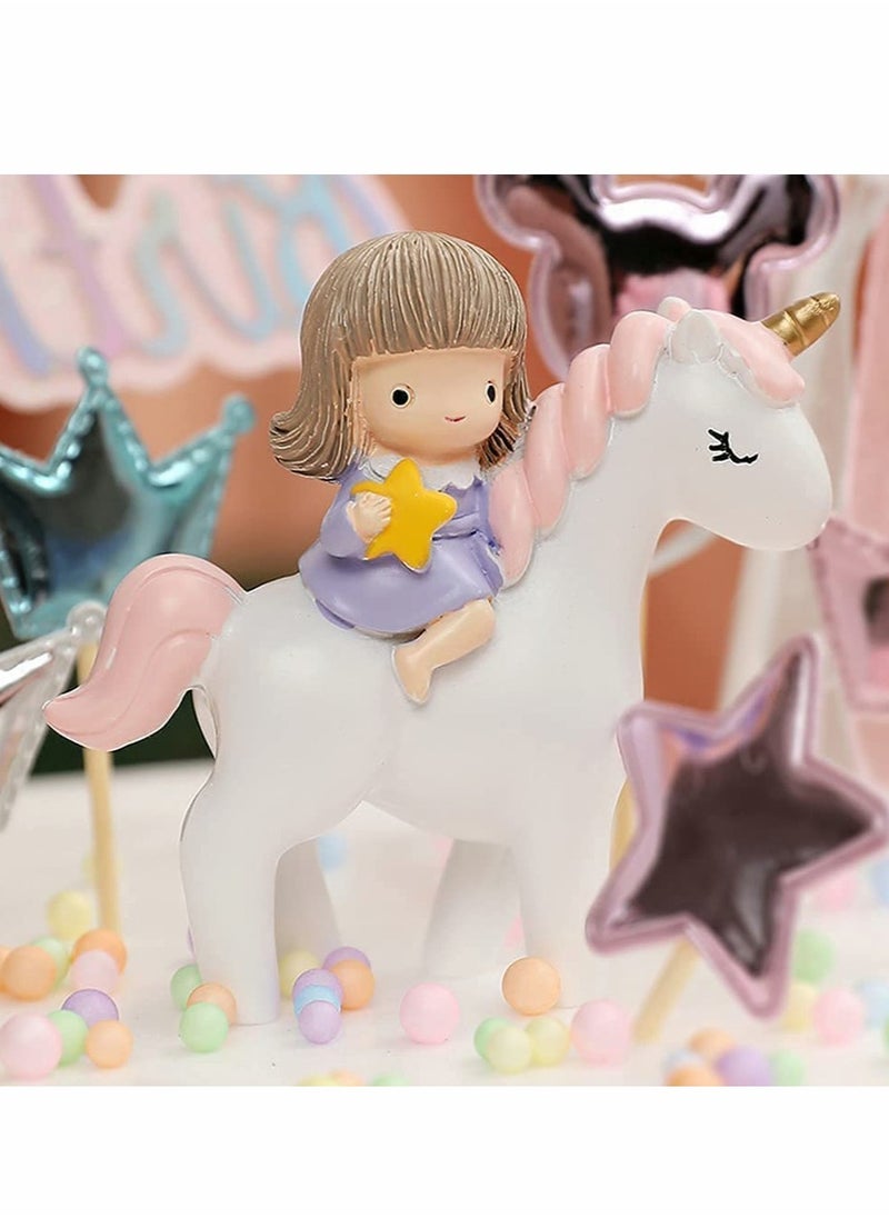 Excefore - Girls Cake Crown Topper Set, Unicorn Girl Princess Cake Decoration Set, Unicorn Birthday Party Supplies, Handmade Happy Birthday Cake Topper Include Rainbow Cloud Balloon Shape (15 Pcs) - Image 1