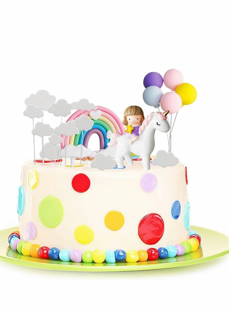 Excefore - Girls Cake Crown Topper Set, Unicorn Girl Princess Cake Decoration Set, Unicorn Birthday Party Supplies, Handmade Happy Birthday Cake Topper Include Rainbow Cloud Balloon Shape (15 Pcs) - Image 1