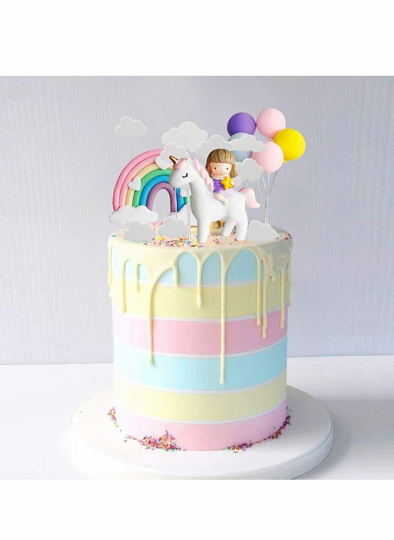 Excefore - Girls Cake Crown Topper Set, Unicorn Girl Princess Cake Decoration Set, Unicorn Birthday Party Supplies, Handmade Happy Birthday Cake Topper Include Rainbow Cloud Balloon Shape (15 Pcs) - Image 1