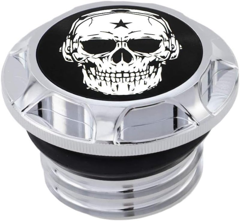 GUAIMI CNC Aluminum Fuel Gas Tank Oil Cap Compatible with Harley Sportster XL 1200 883 X48 Dyna - Skull (Chrome) - Image 3
