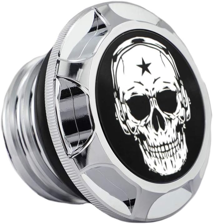 GUAIMI CNC Aluminum Fuel Gas Tank Oil Cap Compatible with Harley Sportster XL 1200 883 X48 Dyna - Skull (Chrome) - Image 1