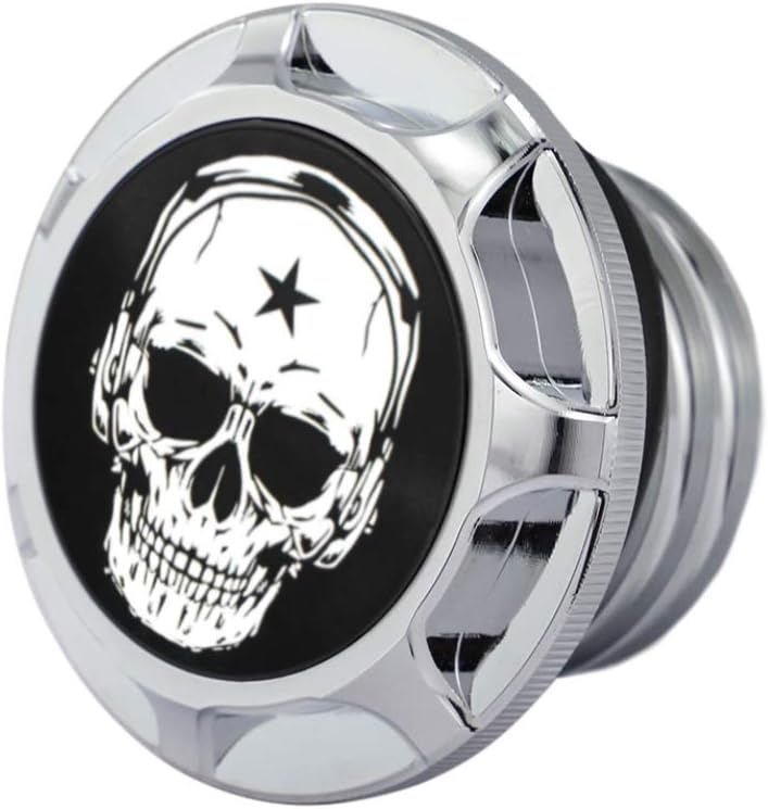 GUAIMI CNC Aluminum Fuel Gas Tank Oil Cap Compatible with Harley Sportster XL 1200 883 X48 Dyna - Skull (Chrome) - Image 4