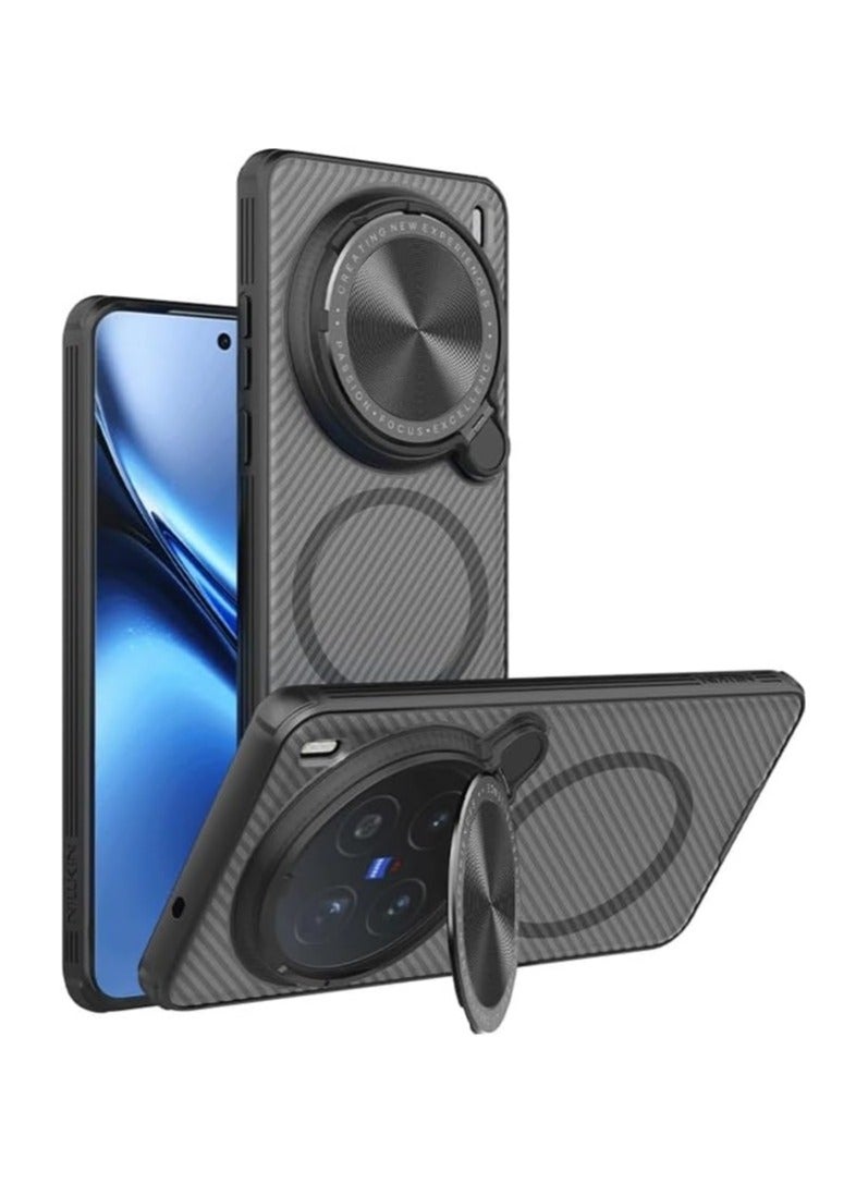 عام حافظة مغناطيسية متوافقة مع حافظة Vivo X200 Pro، حافظة سوداء شفافة مع حماية سرية لعدسة الكاميرا، غطاء دعامة مطابقة معدنية، تدعم الشحن اللاسلكي - Image 1