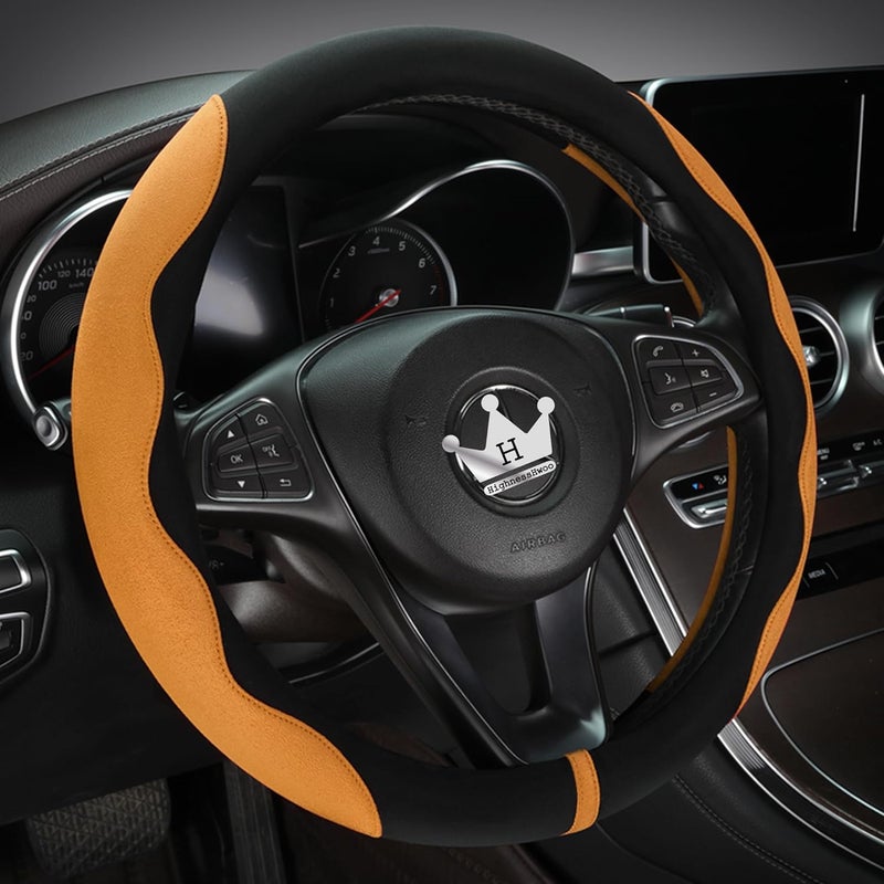 HighnessHwoo Luxury Alcantara Steering Wheel Cover - Orange - Image 2