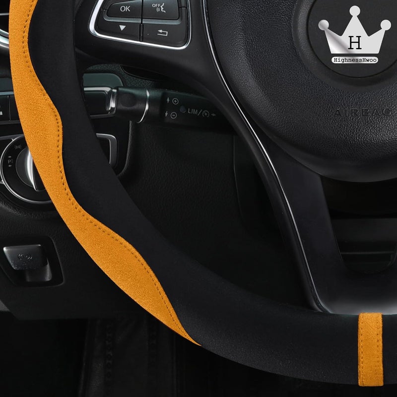HighnessHwoo Luxury Alcantara Steering Wheel Cover - Orange - Image 3