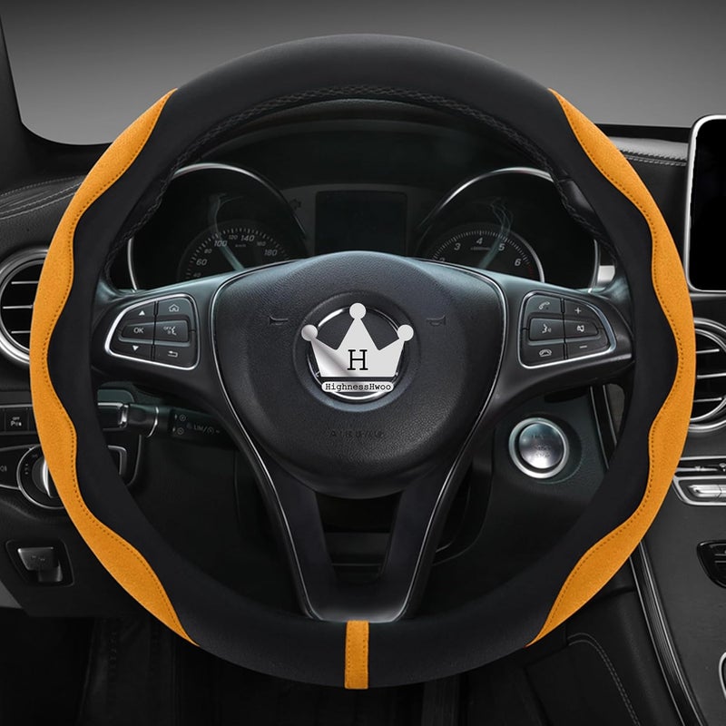 HighnessHwoo Luxury Alcantara Steering Wheel Cover - Orange - Image 1