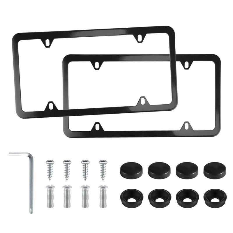 LivTee 4 Holes Stainless Steel License Plate Frames 2 PCS Car Licence Plate Covers Automotive Exterior Accessories Slim Design with Bolts Washer Caps for US Vehicles Black
