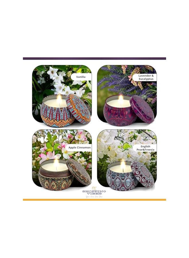 The Bros Soy Wax Aromatherapy Candle Set of 4: Stylish Decoration & Wellness. Used for Elegant Interiors, Relaxation, and Romantic Ambience! (Lavender - English Pear - Vanilla - Apple Cinnamon) - Image 4