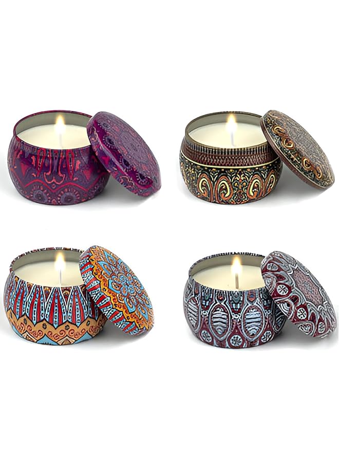 The Bros Soy Wax Aromatherapy Candle Set of 4: Stylish Decoration & Wellness. Used for Elegant Interiors, Relaxation, and Romantic Ambience! (Lavender - English Pear - Vanilla - Apple Cinnamon) - Image 1