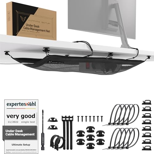 Ultimate Setup Cable Management net - Under Desk Wire Management - Flexible Under Desk Cable Management Tray Black - Image 1