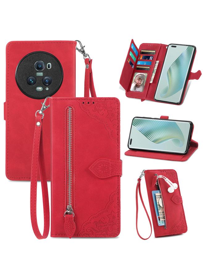 S-TOP Case For Honor Magic5 Pro Embossed Flower Zipper Leather Phone Case - Image 1