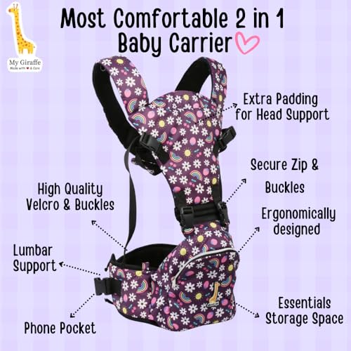 My Giraffe Hippy Snug 2-in-1 Hip Seat Baby Carrier with Detachable Top Part, Essentials Storage Space | Upto 20kgs | 6 Carry Positions. (Purple Unicorn) - Image 5