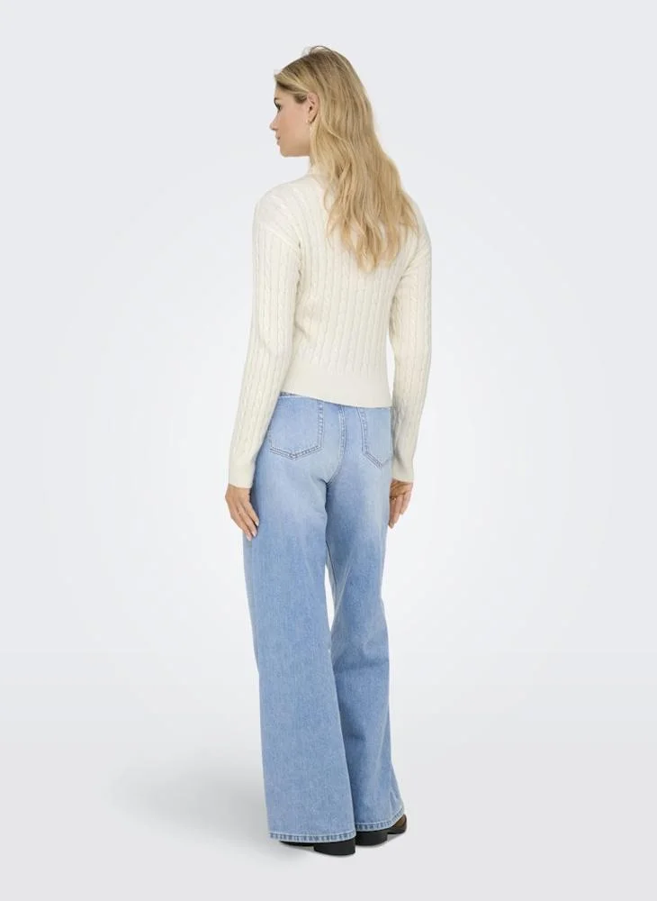 ONLY Onlkatia Cable Polo Long Sleeve Pullover Sweater