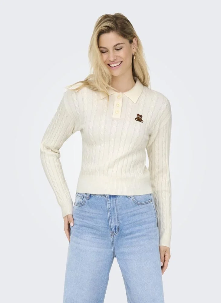 ONLY Onlkatia Cable Polo Long Sleeve Pullover Sweater