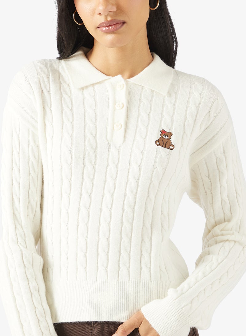ONLY Onlkatia Cable Polo Long Sleeve Pullover Sweater - Image 3