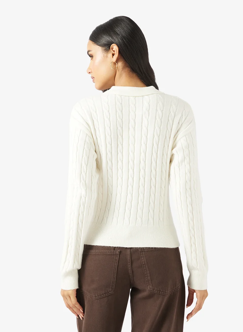 ONLY Onlkatia Cable Polo Long Sleeve Pullover Sweater