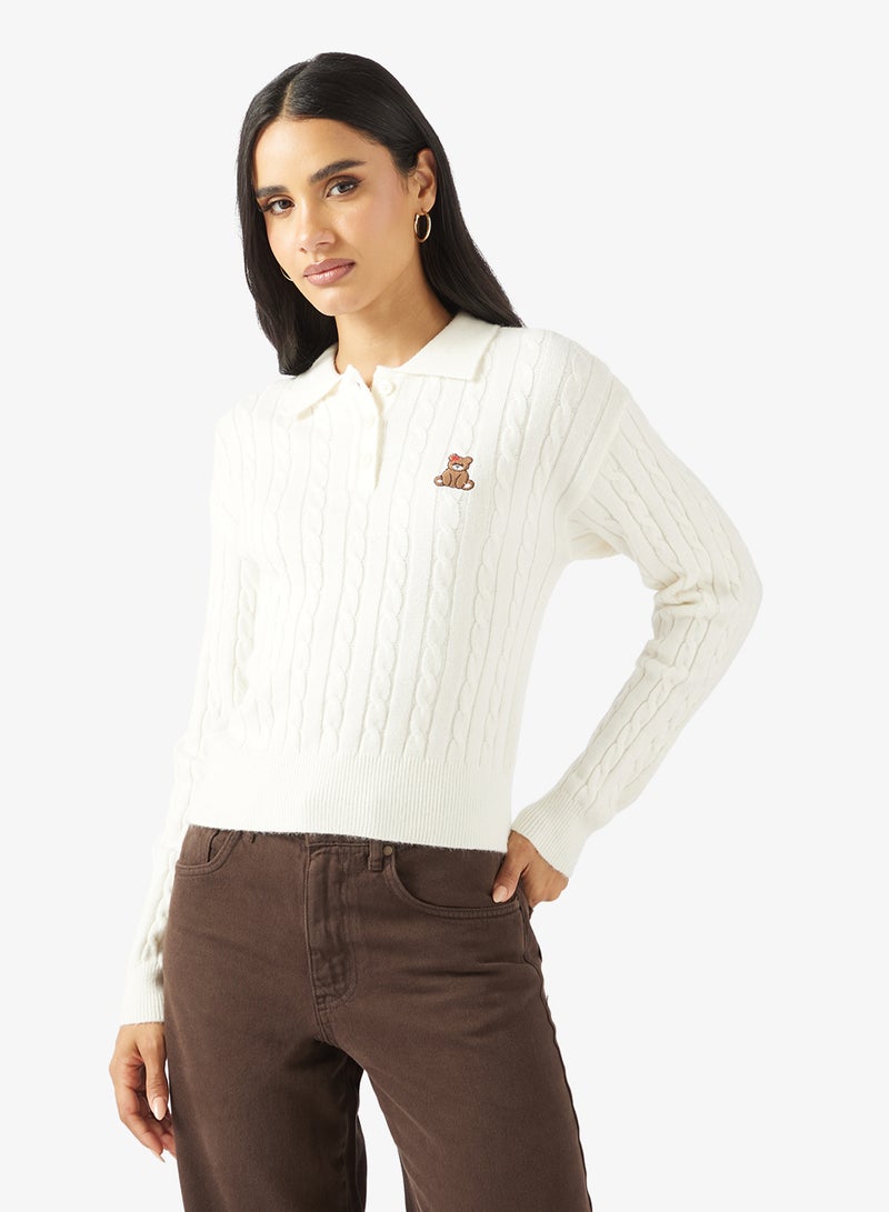 ONLY Onlkatia Cable Polo Long Sleeve Pullover Sweater - Image 1