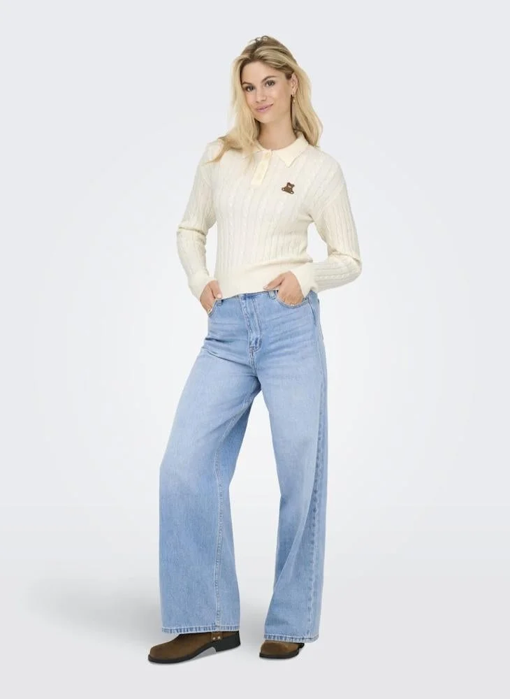 ONLY  Onlkatia Cable Polo Long Sleeve Pullover Sweater for Women | Best Price UAE