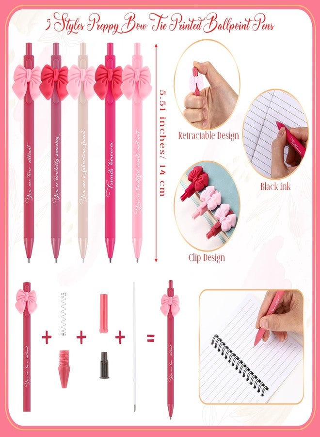 Sinload 25 Set Preppy Pink Coquette Bow Ballpoint Pen Bowtie Pen Bow of Friendship Bookmark Card Back to School Gift for Women BFF Daughter Bestie Student Classmate Awards Office Supplies, 5 Styles - Image 2