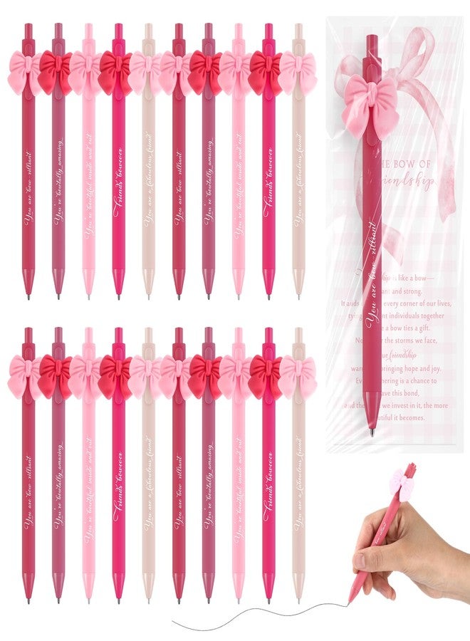 Sinload 25 Set Preppy Pink Coquette Bow Ballpoint Pen Bowtie Pen Bow of Friendship Bookmark Card Back to School Gift for Women BFF Daughter Bestie Student Classmate Awards Office Supplies, 5 Styles - Image 1