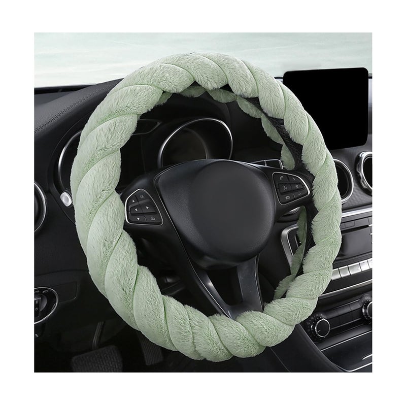 KVAEY Fluffy Car Steering Wheel Cover, 15 Inches Anti-Slip Round Fuzzy Winter Steering Wheel Protector, Soft Warm Plush Steering Wheel Cover for Women Girls, Car Accessories (Green, Round) - Image 1
