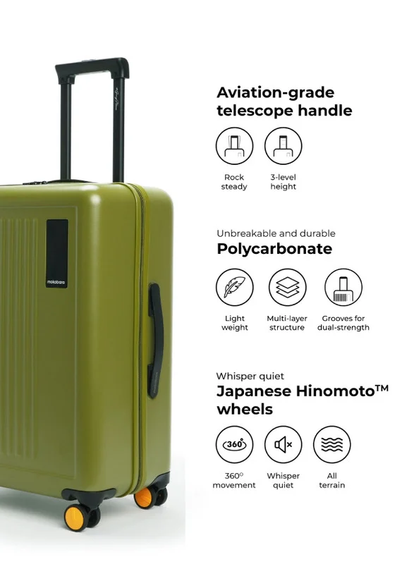 Mokobara The Transit Check-in Luggage Polycarbonate Medium 8 Spinner Wheel Trolly Hardsided Suitcase With Built In Tsa Lock Travel Suitcase (Green)