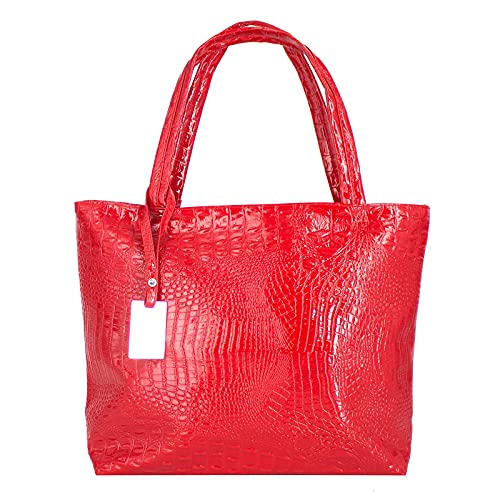Valentoria Womens Large Tote Shoulder Handbag Purse Travel Satchel Stylish Fuax Leather Crocodile Hobo Top Handle Bag Red - Image 1