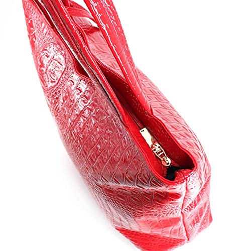 Valentoria Womens Large Tote Shoulder Handbag Purse Travel Satchel Stylish Fuax Leather Crocodile Hobo Top Handle Bag Red - Image 5