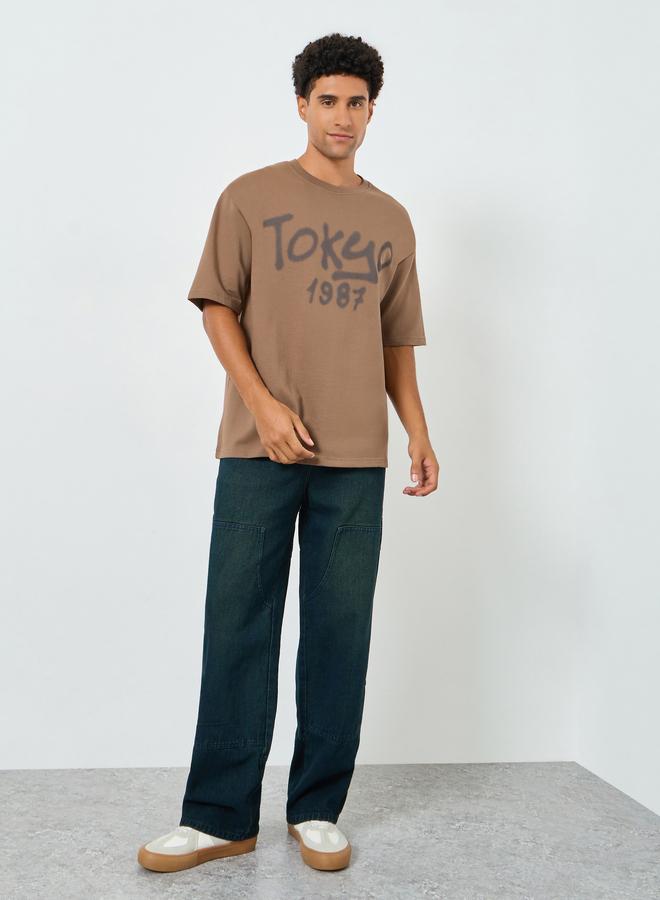 Styli Men Brown Oversized Graphic Print T-Shirt - Image 4