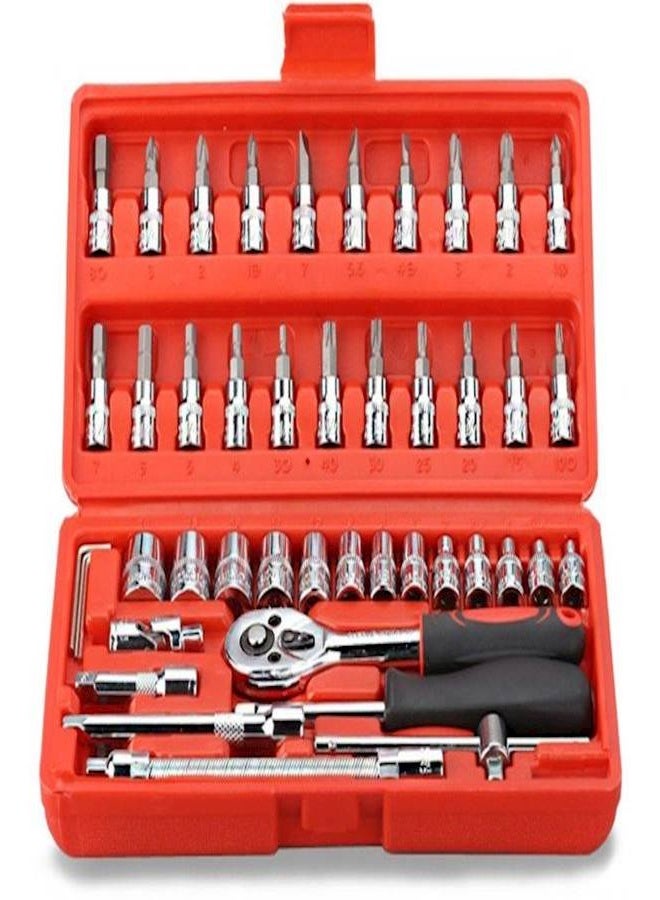 Bukela 46-Piece Spanner Set  Wrench Set Wrench Combination Tools Kit For Auto Repairing Silver 1/4inch - Image 1