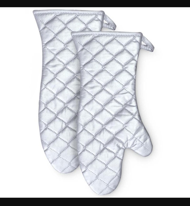 Shoppers Hub PNQ Large Sized 16 Inches Silver Baking Oven Gloves for Ideal Use in Homes Bakeries Hotels Restaurants Cafes Cloud Kitchens and Commercial Places Pack Contains 1 Pair of Gloves  - Image 1