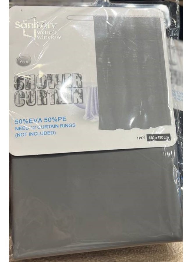 Waterproof bathroom shower curtain, plain, size 180*180 cm, gray color - Image 3